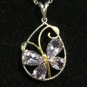 Necklace - Stainless Steel - Rose de France Amethyst - Butterfly